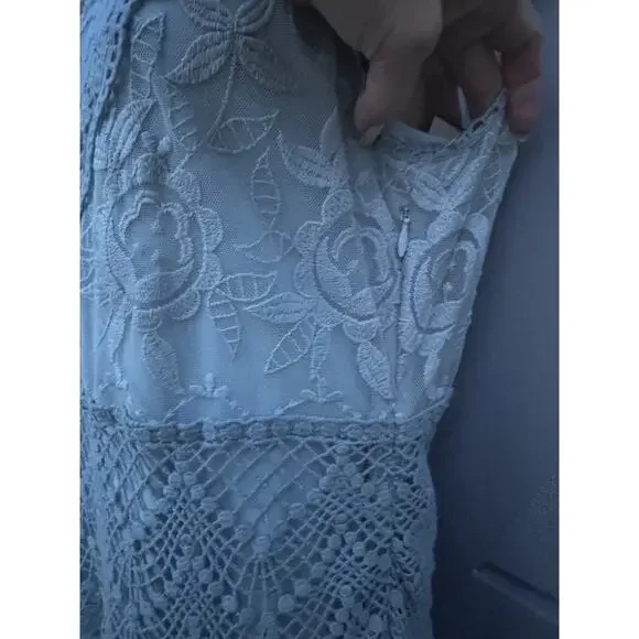 SUNDANCE Love Always Blue Lace Overlay Midi Dress Sz 6 Beach Coastal Romantic - Picture 9 of 14
